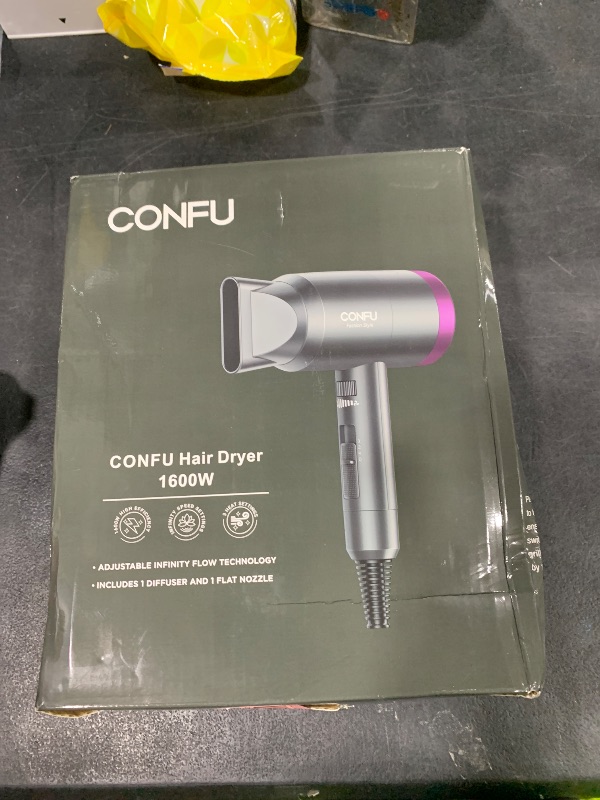 Photo 1 of CONFU Ionic Blow Dryer 1600W, Portable Lightweight Fast Drying Negative Ion Hairdryer Blowdryer, 3 Heat Settings & Infinity Speed, with Diffuser and Concentrator Nozzle for Home & Travel