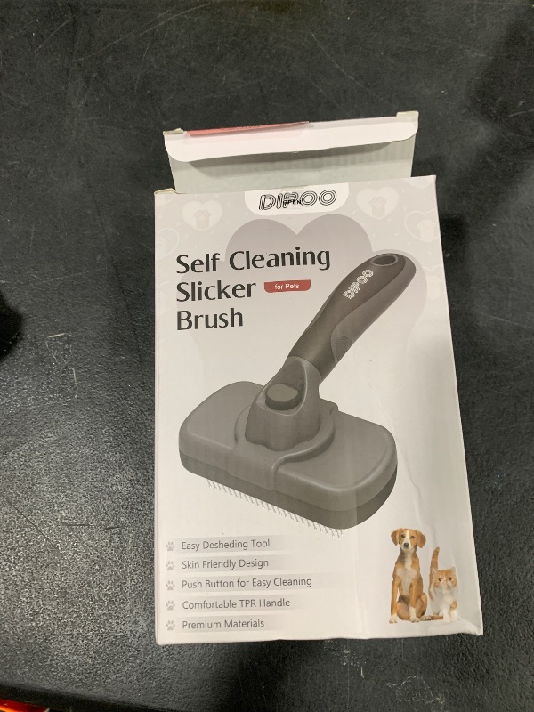 Photo 1 of Dipoo Self-Cleaning Deshedding Brush for Dogs & Cats - Skin-Friendly Grooming Tool with Hair Brush for Long and Short Haired Pets, Grey