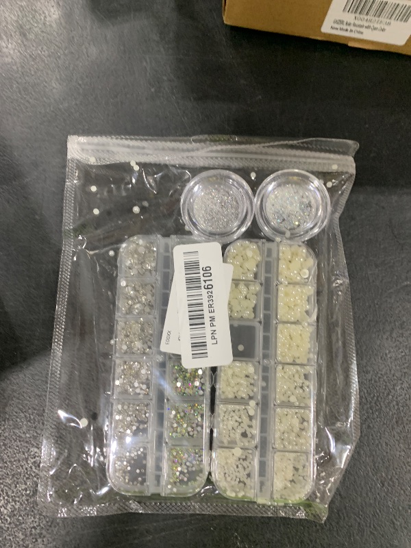 Photo 1 of 4 Boxes Flatback Rhinestones and Pearls Nail Charms for Acrylics - Crystals, Half Rounds, and Accessories for DIY Nail Art Decor