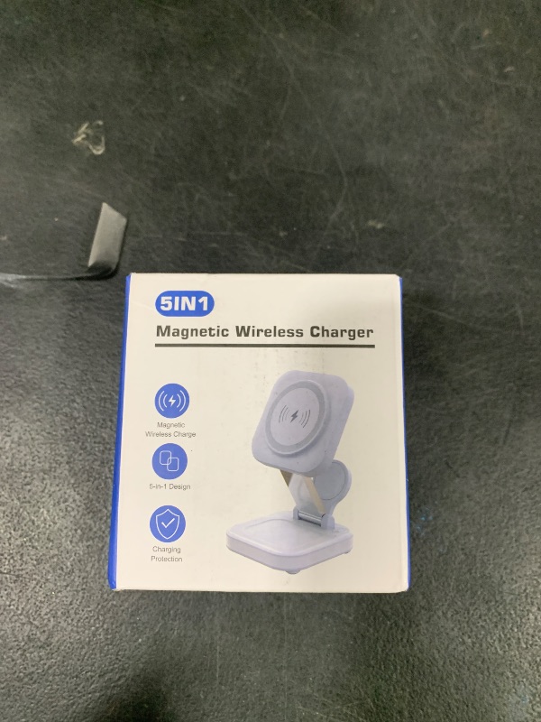 Photo 1 of 5-in-1 Magnetic Wireless Charging Stand for Apple MagSafe Charger with Night Light for iPhone 16/15/14/13/12, Watch, AirPods, Travel Magnetic Charger Nightstand Charging Station (Adapter Included)