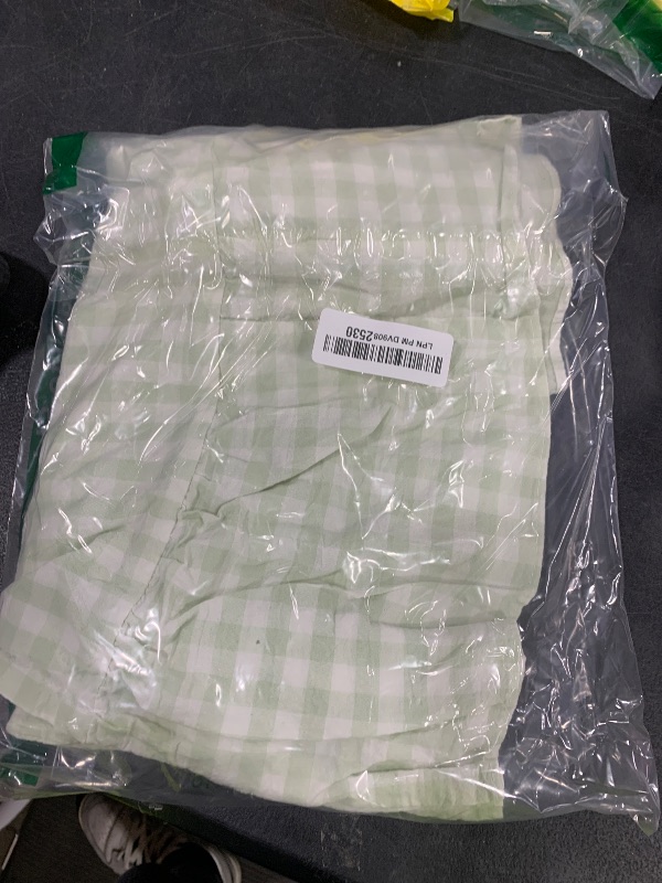 Photo 1 of Pile Green White Plaid Gingham Ruffle Table Runner 90 inches Long 100% Washed Cotton Decorative Farmhouse Cabinet Cover (Pile Green, 90"x13")