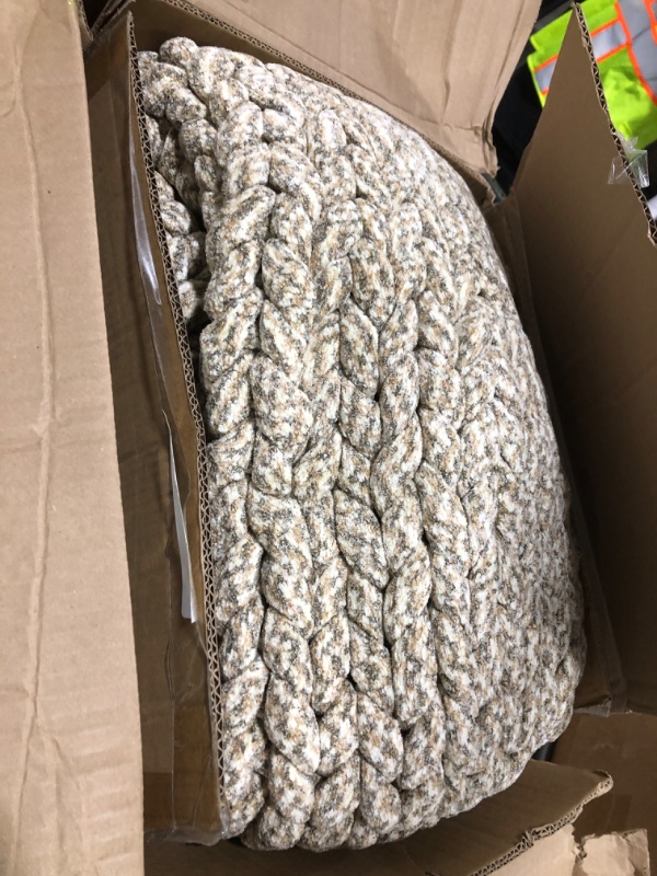 Photo 1 of YnM Chenille Weighted Blanket, Handmade Chunky Knitted Design, Soft and Cozy, Temperature Regulating and Breathable, Machine Washable Throw for Sleep or Home Decor (Beige, 60x80 Inch, 15lbs)