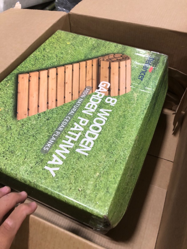 Photo 1 of RELIANCER 8' Wooden Garden Pathway,Outdoor Roll Out Cedar Straight Walkway,Patio Path Decorative Garden Boardwalk Walkways,Weather-Resistant Roll Up Beach Wood Road Floor,Wedding Party Pathways