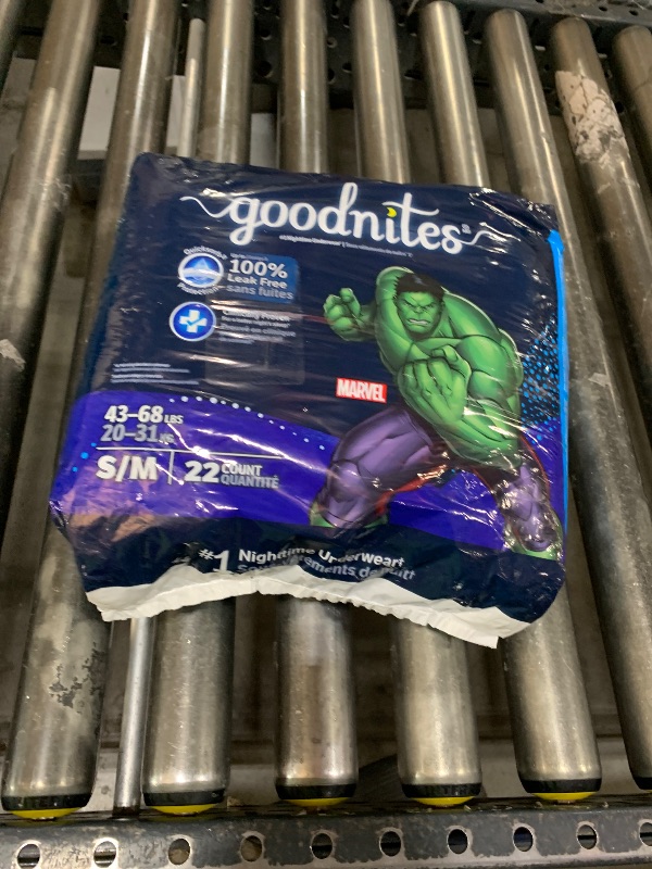 Photo 1 of Goodnites Boys' Nighttime Bedwetting Underwear, Size S/M (43-68 lbs), 44 Ct (2 Packs of 22), Packaging May Vary