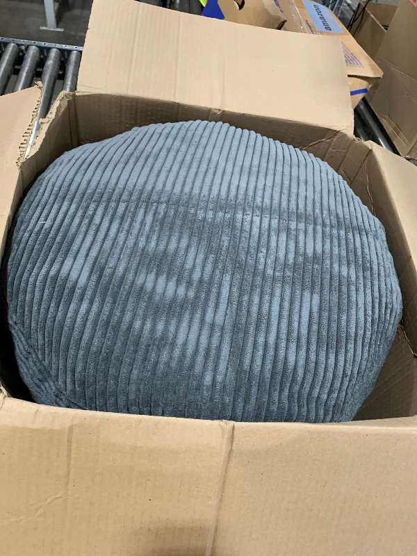 Photo 1 of HIGOGOGO Round Stuffed Pouf Ottoman, Corduroy Poufs with Foam Chunk Filling, Furry and Fluffy Pouf Foot Stool Storage Ottoman, 20 X 15 Floor Poufs Foot Rest for Living Room, Dark Grey