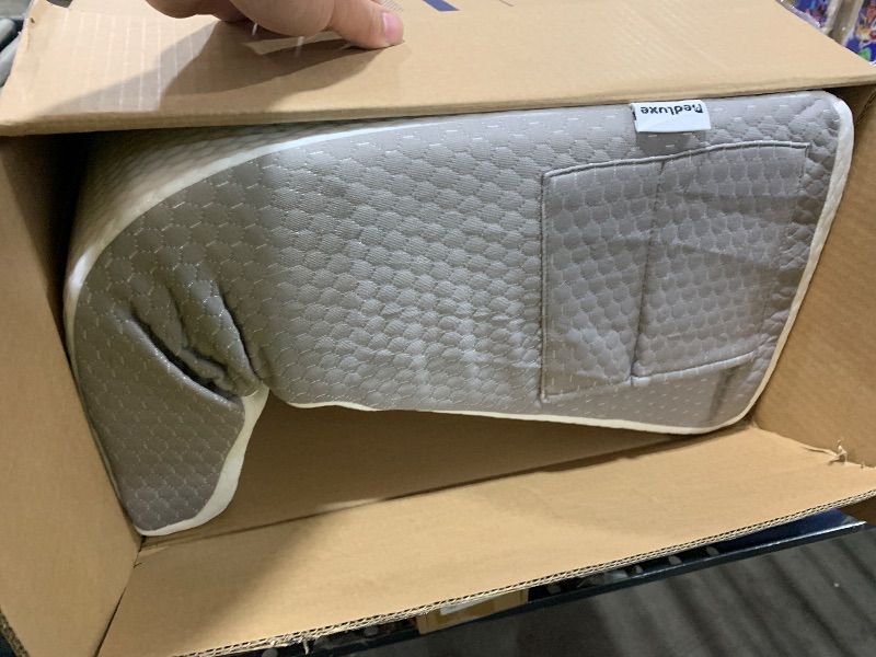 Photo 1 of Bedluxe Wedge Pillow for Sleeping, 8 inch Bed Wedge Pillow, Elevated Body Pillow for Back Support, Acid Reflux, Leg, Neck Pain, Snoring, Triangle Pillow Wedge - Cooling Memory Foam Top, White/Grey