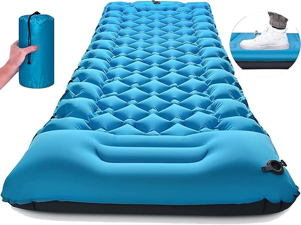 Photo 1 of QWQHI SLEEPING PAD FOR CAMPING – 77”×27” ULTRALIGHT SELF INFLATABLE SLEEPING PAD WITH PILLOW BUILT-IN FOOT PUMP, 3.5” THICK CAMPING PAD WITH CARRY BAG FOR CAMPING, HIKING, TRAVELING
