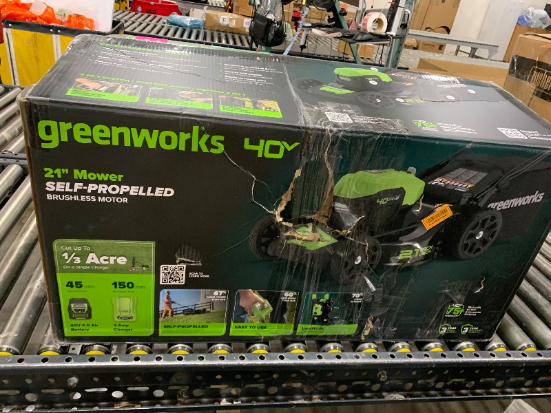 Photo 1 of Greenworks Self-Propelled 21-inch Brushless Lawn Mower 40V with 5Ah Battery and Charger
