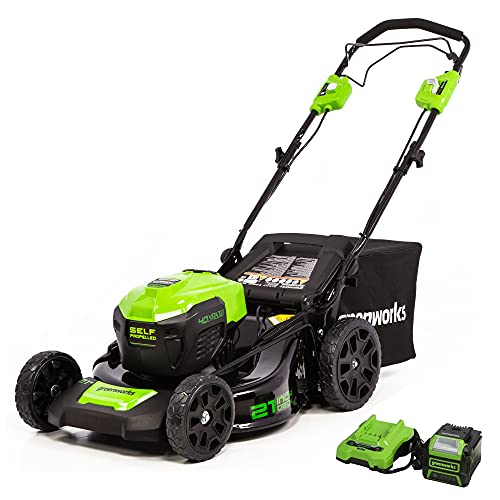 Photo 1 of Greenworks Self-Propelled 21-inch Brushless Lawn Mower 40V with 5Ah Battery and Charger
