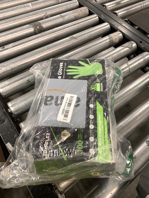 Photo 1 of TitanFlex ThorGrip Heavy Duty Green Industrial Nitrile Gloves, 8-mil, XL, Box of 100, Latex Free, Raised Diamond Texture Grip, Powder Free, Food Safe, Rubber Gloves, Mechanic Gloves