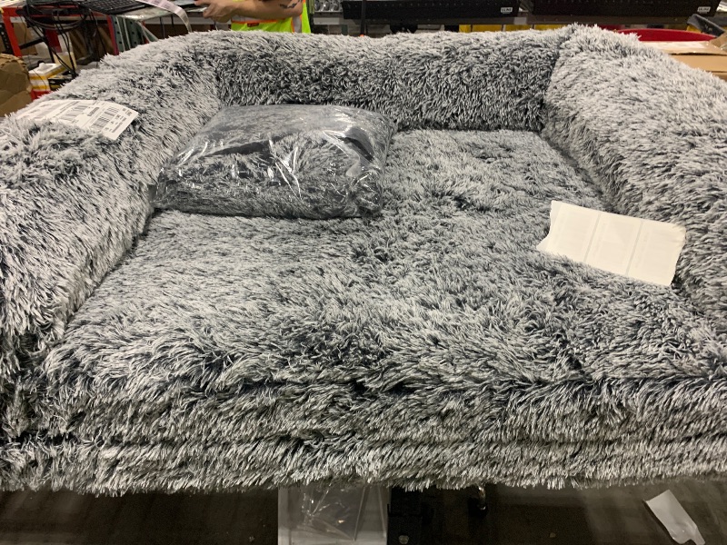 Photo 1 of EHEYCIGA Foldable Dog Bed, Faux Fur Fluffy Dog Couch Bed, Orthopedic Calming Memory Foam Pet Bed for Small Dogs, Washable Soft Warm Pet Sofa Bed with Non-Slip Bottom, Faded Black, 40"x30"x6"