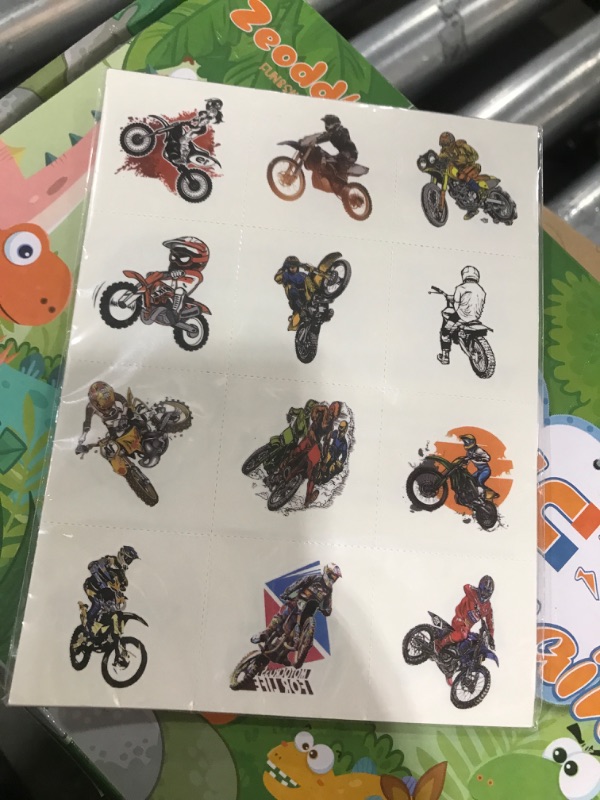 Photo 1 of Dirt bike Temporary Tattoos Themed Birthday Party Supplies Decorations Favors 96 PCS 8 Sheets Cute Fake Tattoo Stickers Party Games For Children Kids Boys Girls School Gifts Rewards Home Activity