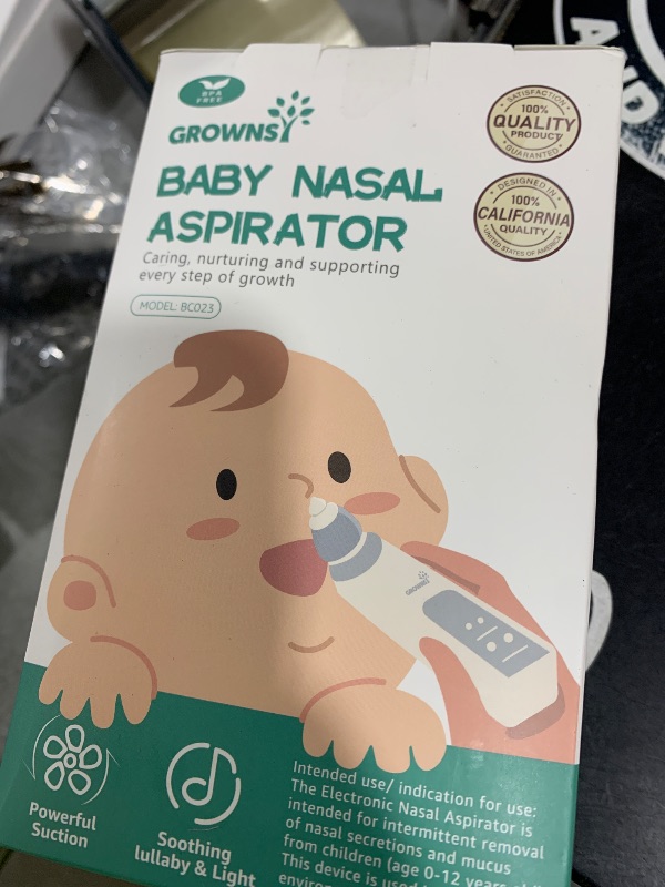 Photo 1 of GROWNSY Nasal Aspirator for Baby, Electric Nose Aspirator for Toddler, Baby Nose Sucker, Automatic Nose Cleaner with 3 Silicone Tips, Adjustable Suctions, Music and Light Soothing Function (Green)