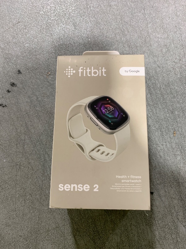 Photo 1 of Fitbit Sense 2 Advanced Health and Fitness Smartwatch with Tools to Manage Stress and Sleep, ECG App, SpO2, 24/7 Heart Rate and GPS, Lunar White/Platinum, One Size (S & L Bands Included)