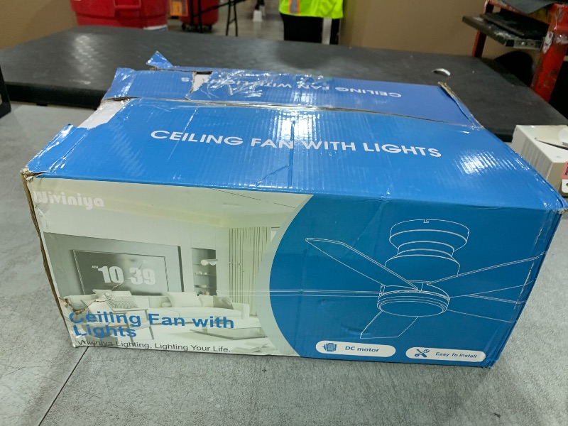 Photo 1 of Ceiling Fans with Lights and Remote/APP Control, 41 inch Low Profile Flush Mount Ceiling Fan with Lights, LED Dimmable 5 Reversible Curved Blades 3 CCT 6 Speeds for Bedroom Living Room, White