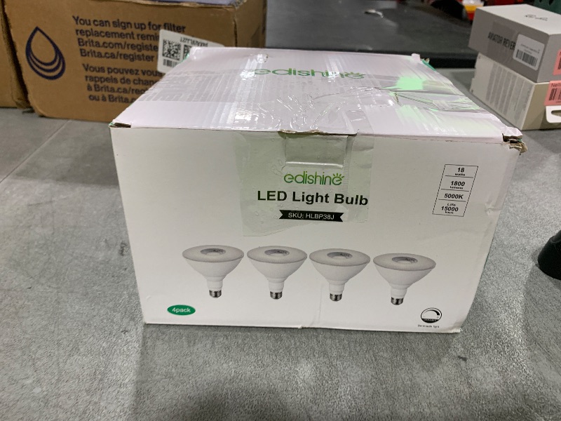 Photo 1 of EDISHINE Flood Light Bulbs, PAR38 LED Outdoor Flood Light Bulbs, 120W Equivalent Dimmable Waterproof for Patio Yard Porch Driveway Garage, 5000K Daylight White 18W 1800LM E26 Base, 4 Pack, ETL Listed