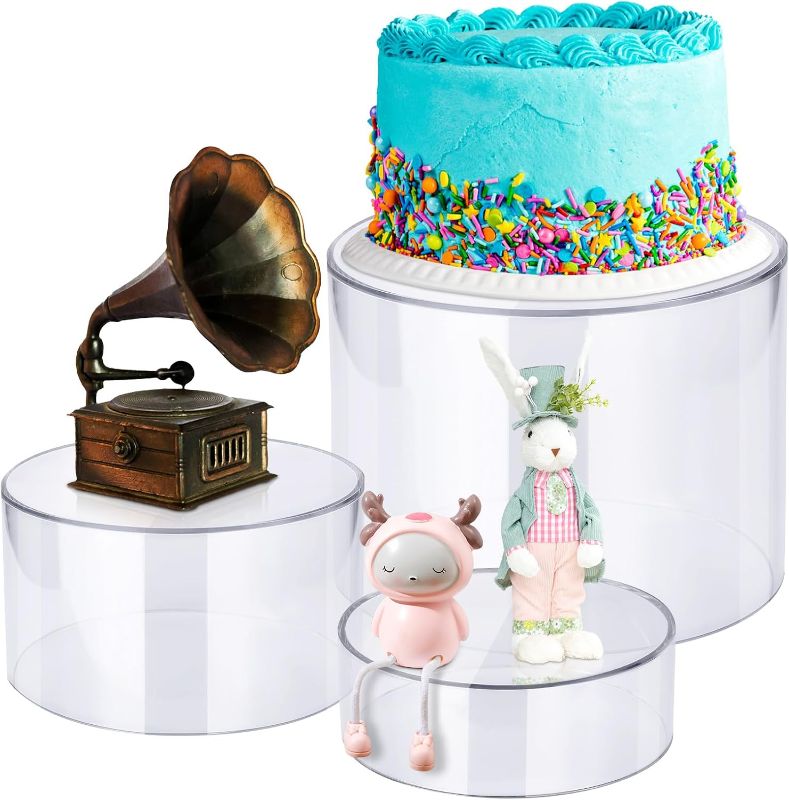 Photo 1 of 4 Pcs Acrylic Risers for Display Stands, Round Cake Dessert Stand, Food Risers 4 Sizes Clear