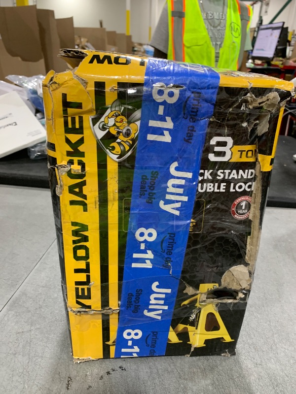 Photo 1 of YELLOW JACKET Car Jack Stands 3 Ton with Double Locking and Large Foot Base for Lifting SUVS, Heavy Duty Steel, 6600 lb Capacity, 1 Pair, Yellow