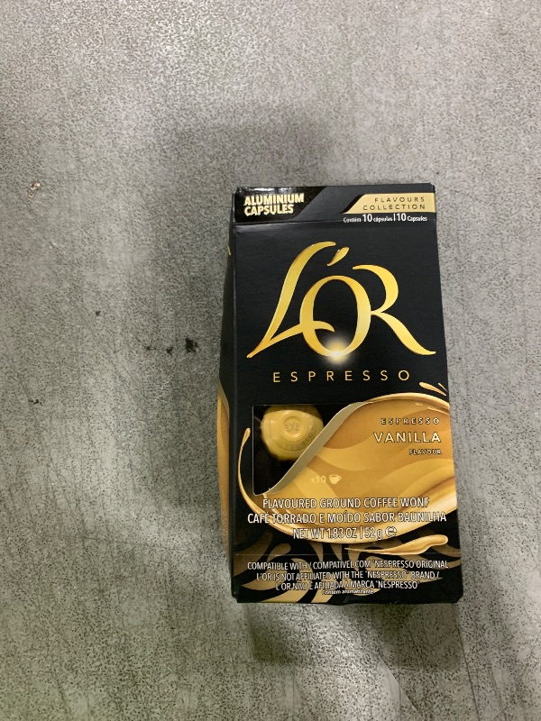 Photo 1 of BB 12/27/2025
L'OR Espresso Capsules, 10 Count Vanilla, Single-Serve Aluminum Coffee Capsules Compatible with the L'OR BARISTA System & *Nespresso Original Machines, 10 count (Pack of 1)