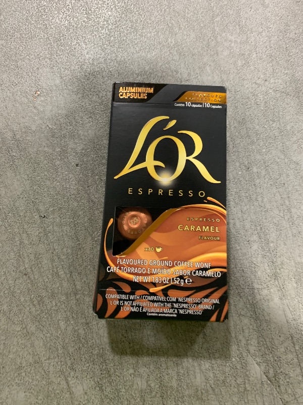 Photo 1 of BB 10/29/2025
L'OR Espresso Capsules, 10 Count Caramel, Single-Serve Aluminum Coffee Capsules Compatible with the L'OR BARISTA System & *Nespresso Original Machines, 10 count (Pack of 1)