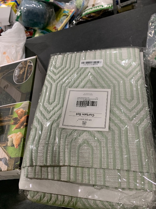 Photo 1 of Mint Green and Silvery 100% Blackout Jacquard Geometric Pattern Curtains,52 Inch Wide 84 Inch Length 2 Panels, Thermal Insulated Noise Reducing Anti-Rust Grommet Drapes for Bedroom Living Room