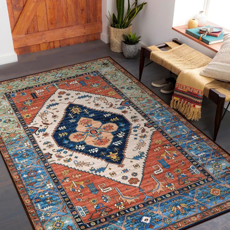 Photo 1 of Lahome Boho Rugs for Living Room - 4x6 Area Rug Machine Washable Bedroom Rugs Non-Slip Low-Pile Entryway Carpet Throw Oriental Distressed Kitchen Indoor Floor Carpet for Dining Room Bathroom Office