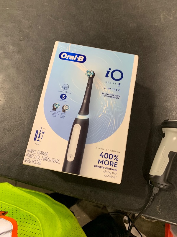 Photo 1 of Oral-B iO Deep Clean Rechargeable Electric Powered Toothbrush, Black with iO Series 3 Limited, 2 Brush Heads and Travel Case - Pressure Sensor to Protect Gums - 3 Cleaning Settings - 2 Minute Timer