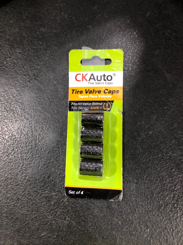 Photo 1 of CKAuto Tire Valve Stem Caps, Black, 4 pcs/Pack, Anodized Aluminum Tire Valve Cap Set, Corrosion Resistant, Universal Stem Covers for Cars Trucks Motorcycles SUVs and Bikes