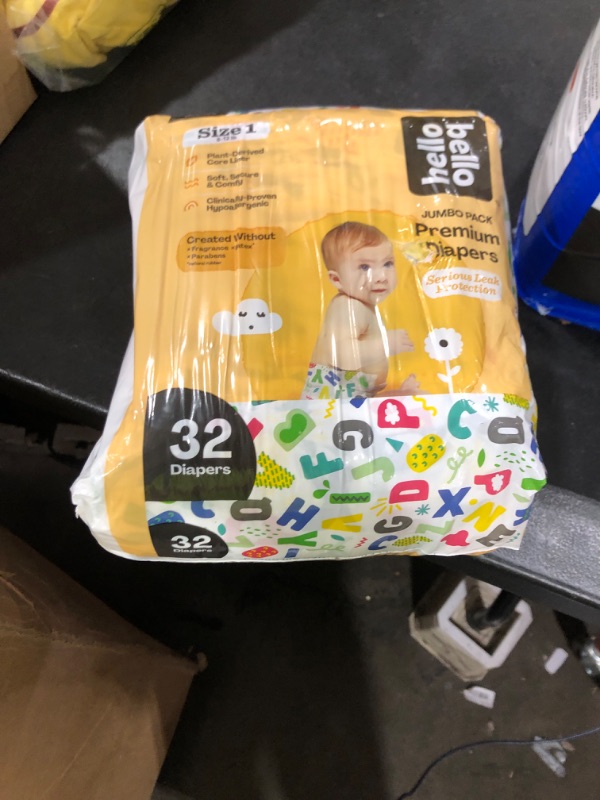 Photo 1 of Hello Bello Premium Baby Diapers Size 1, 32 Count of Disposable, Extra-Absorbent, Hypoallergenic Baby Diapers with Snug and Comfort Fit, Alphabet Soup