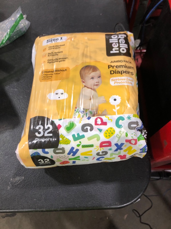 Photo 1 of Hello Bello Premium Baby Diapers Size 1, 32 Count of Disposable, Extra-Absorbent, Hypoallergenic Baby Diapers with Snug and Comfort Fit, Alphabet Soup
