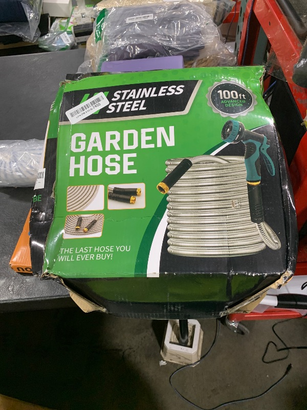 Photo 1 of Advinski Garden Hose 100FT, Water Hose with 10 Function Nozzle, Garden Hose Metal with Leak-proof Connectors, No-Kink, Lightweight, Puncture-proof, Pet-proof, Sturdy, 550PSI, Hose for Outdoor, Yard