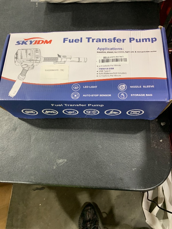 Photo 1 of SKYJDM Fuel Transfer Pump with Auto-stop Sensor and 4 Tank Adapter, 2.4GPM 51" Hose Battery-Powered Portable Liquid Pump for Gasoline & Diesel Oil (Blue)