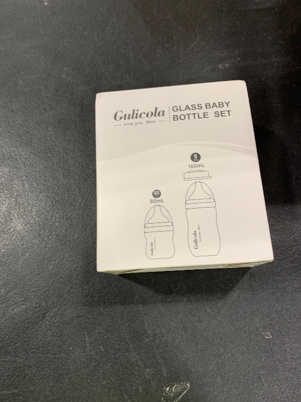 Photo 1 of Gulicola Natural Glass Baby Bottle Newborn Set, 3 oz and 5 oz with Extra Slow Flow & Slow Flow Nipple, Anti Colic, 0-3 Months, 2 Pack - White