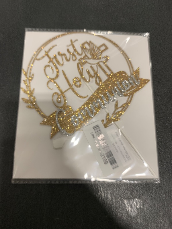Photo 1 of Gold Glitter First Holy Communion Cake Topper, God Bless/Mi Primera Comunion, Baptism Christening Baby's 1st Communion Party Decorations Supplies