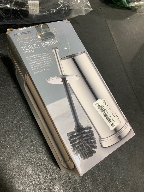 Photo 1 of Home-it Toilet Bowl Brush and Holder Set - Chrome Tall Toilet Bowl Cleaner Brush with Lid, Great Bathroom Toilet Scrubber Brush