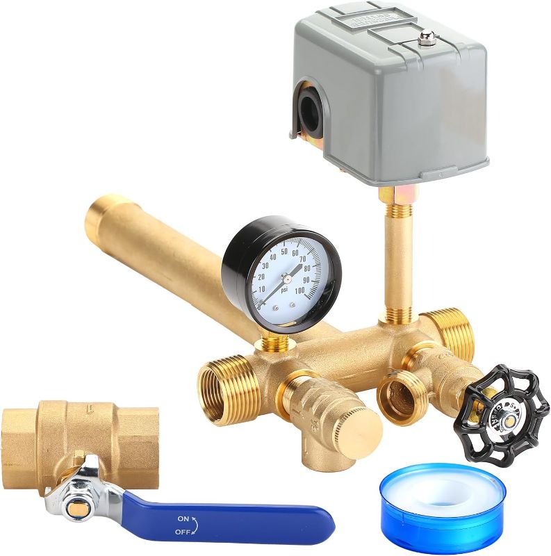 Photo 1 of 1"x 11"Well Pressure Tank Tee Kit with 40/60psi Pressure Switch,Brass Pressure Tank Installation Kit for Water Well, Fit Most pressure tanks with diameters up to 16 Inch
