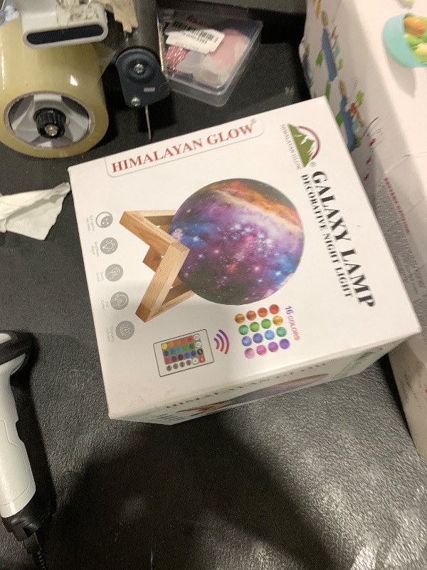 Photo 1 of Himalayan Glow Kids Night Galaxy Lamp 5.9-inch 16 Colors LED 3D Star Moon Light with Wood Stand, Remote & Touch Control USB Rechargeable, White