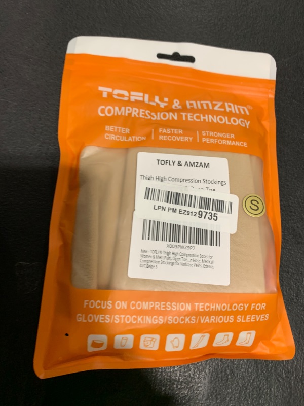 Photo 1 of TOFLY® Thigh High Compression Socks for Women & Men (Pair), Open Toe, Opaque, Firm Support 30-40mmHg Graduated Compression Hose, Medical Compression Stockings for Varicose Veins, Edema, DVT,Beige S