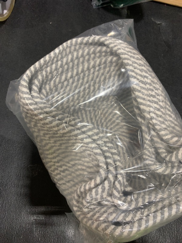 Photo 1 of Small Woven Baskets | Mini Storage Bins | Cotton Rope Baby Nursery Organizers | Cute Round Cat Ears Basket for Organizing Desk Decor Kids Toy Dog Cat Baby Girls Gift-Set of 3(Grey mixed White)