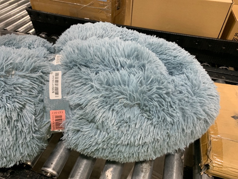Photo 1 of PetAmi Calming Dog Bed for Small Medium Dog Cat, Round Donut Washable, Fluffy Faux Fur Plush Cuddler Pet Kitten Cushion, Anti-Slip, Fits up to 45 lbs, 30 inch, Dusty Blue