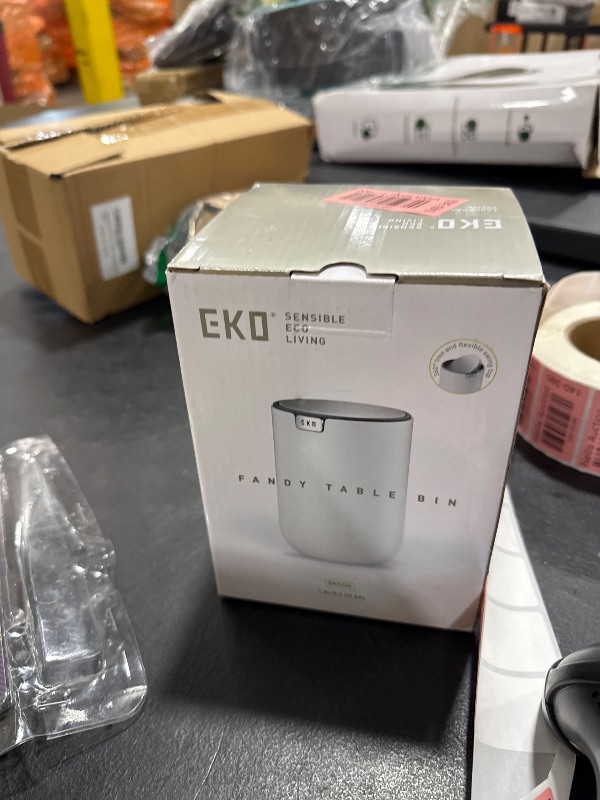 Photo 1 of EKO Mini Desk Trash Can with Swing-Top Lid 0.4 Gallon Small Table Round Wastebasket for Office, Home, Car (Pink)