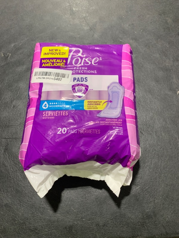 Photo 1 of Poise Moderate Absorbency Pads, Regular Length, 20 ct