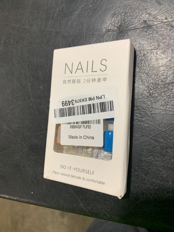 Photo 1 of Short Press on Nails Square Fake Nails Blue Orange Flowers Glue on Nails Spring Summer Nail Art Decorations Glossy Full Cover Acrylic False Nails Short Square Stick on Nails 24Pcs