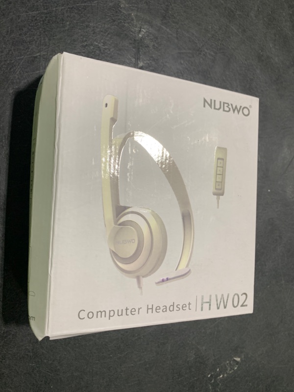 Photo 1 of HW02 USB Headset with Microphone Noise Cancelling & in-line Control, Super Light, Ultra Comfort On-Ear Wired Office Call Center Headset for Boom Skype Webinars (White)