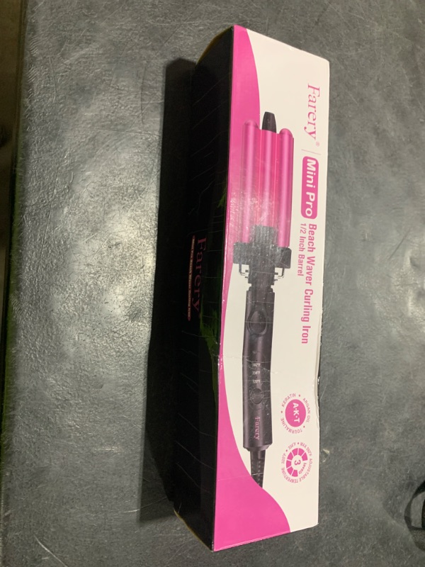 Photo 1 of FARERY Mini Hair Crimper 3 Temperature Adjustable, 3 Barrel Curling Iron for Short Hair, Hair Waver for Women Beach Waves, 1/2 Inch Travel Size, Dual Voltage, Pouch Bag