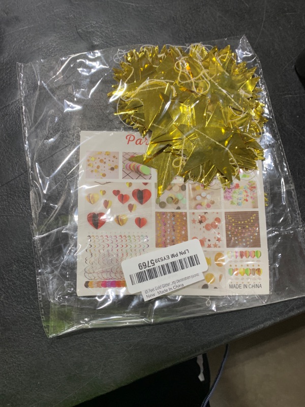 Photo 1 of 65 Feet Gold Glitter Star Paper Garland Banner Hanging Decorations,Star Streamers for Baby Shower Graduation Decorations Wedding Birthday Party New Year Party Decoration (Gold)