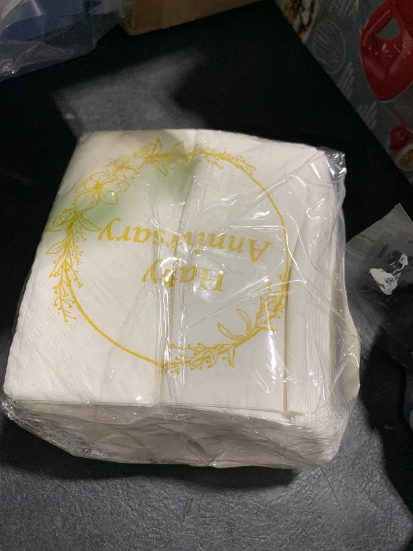 Photo 1 of 100 Count of Disposable Happy Anniversary Paper Napkins for Anniversary Event Birthday Party Wedding Decoration