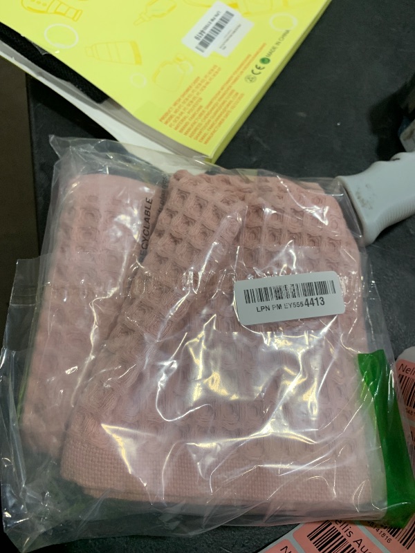 Photo 1 of 100% Cotton Waffle Kitchen Towel Set of 4 – Absorbent, Quick-Dry Dish Towels, Tea Towels (Powder Pink, 13x13 Inches)