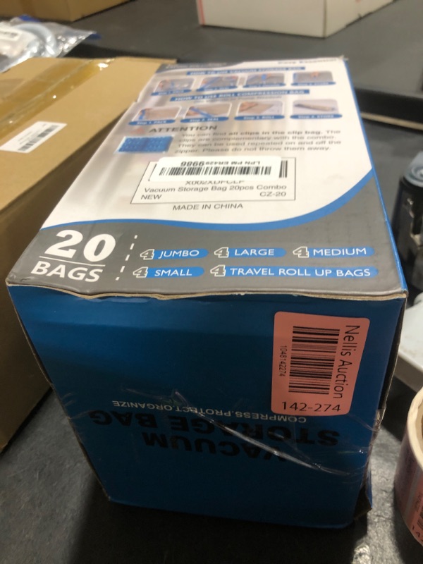 Photo 1 of 20 Pack Vacuum Storage Bags, Space Saver Bags (4 Jumbo/4 Large/4 Medium/4 Small/4 Roll) Compression for Comforters and Blankets, Sealer Clothes Storage, Hand Pump Included