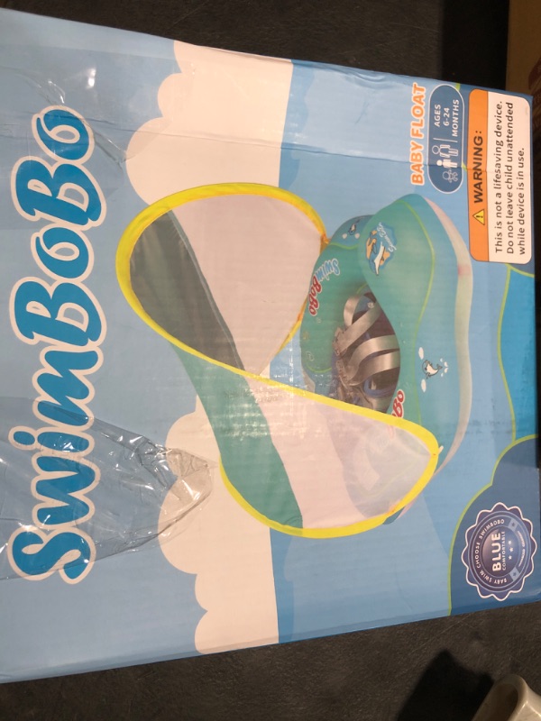 Photo 1 of Free Swimming Baby Inflatable Baby Float with Sun Canopy Size Improved Infant Pool Floaties Swimming Pool Toys for The Age of 3-36 Months (Blue, Large)